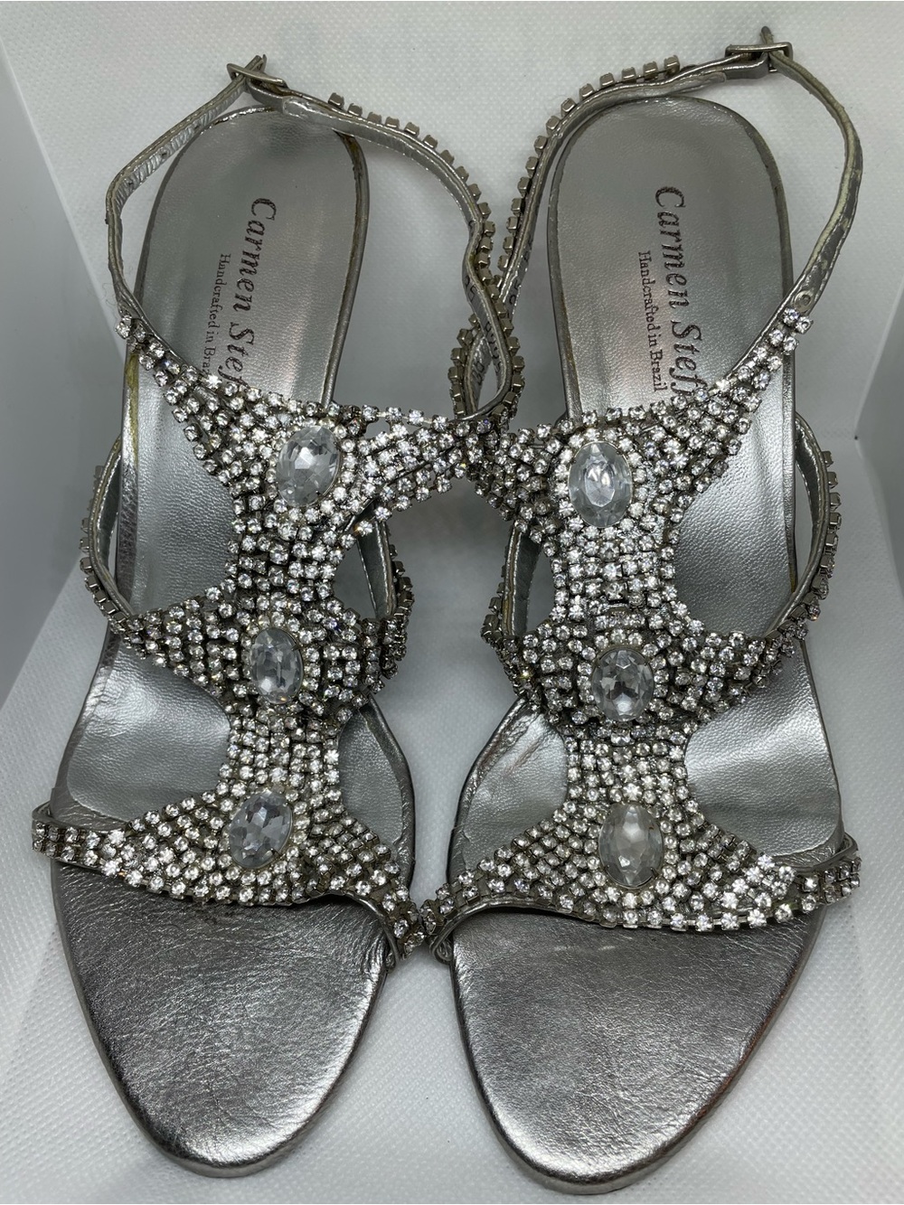 Carmen Steffens Silver Crystal Embellished Women's Sandals Wedding shoes